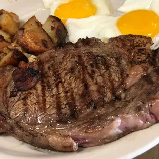 Ribeye breakfast will come with two eggs and two sides.