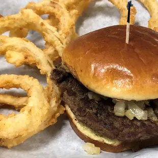 Okie Onion Burger w/ Hand-Battered Onion Rings