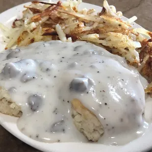 Classic biscuits and gravy. Comes with hashbrowns.
