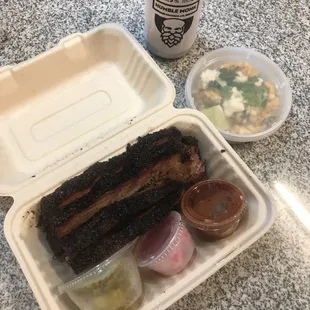 1/2 lb brisket with pickles, onions, and sauce. Street corn side and beer from the humble monk. Life is good.