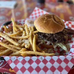 Double burger and garlic fries