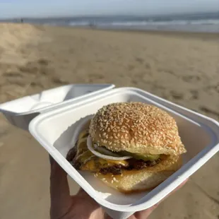 Single cheeseburger with pickles