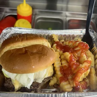 Brisket burger and fries