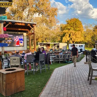 people eating outside