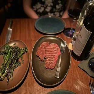 Ribeye and Broccolini, Garlic, Red Pepper Flakes