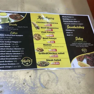 Menu is on the table.....