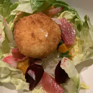 Beet Fried Goat Cheese Salad