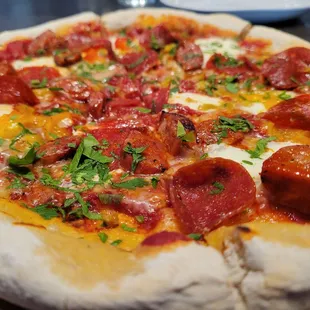 Pepperoni and sausage pizza