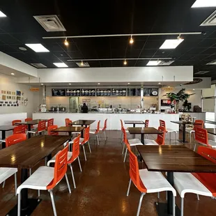 tables and chairs in a restaurant