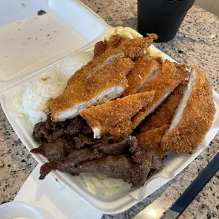 chicken katsu and bbq beef combo