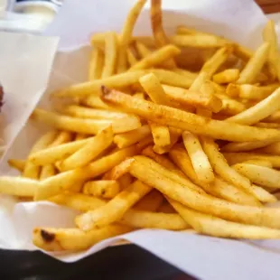 a basket of fries and a hot dog