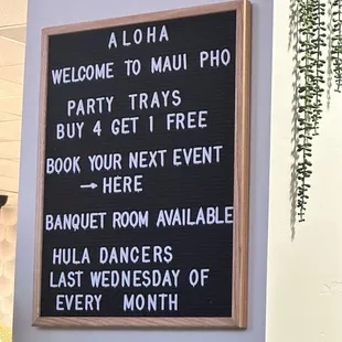 Party tray deal, banquet room available, and hula dancers on Wednesdays!