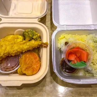 Mixed tempura &amp; 4 piece crunch roll as part of bento &amp; combo specials.