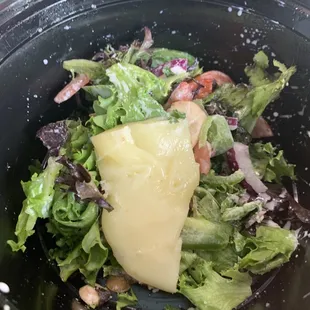 The melted cheese for my salad.