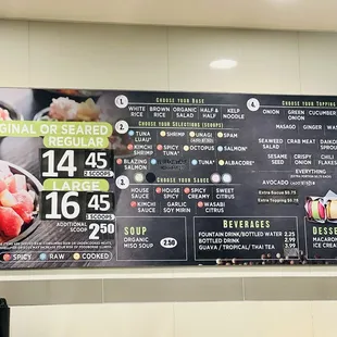 sushi and sashimi, menu