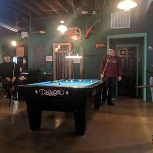 a pool table in a pub