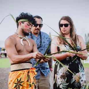 Our guests weave their own coconut headbands