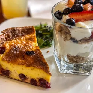 Cranberry &amp; Mozzarella Quiche with Yogurt and granola.