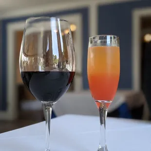 two glasses of wine on a table