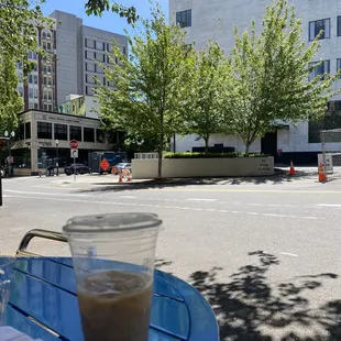 Outdoor seating facing street