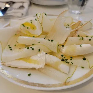 Trumpet mushroom and pear