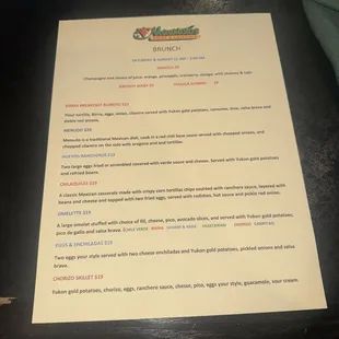 Brunch menu