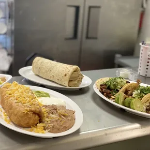 Tacos, burritos, roll tacos and chimichangas