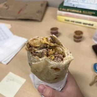 The burritos are tasty and filling, great spicy sauce if you want it.