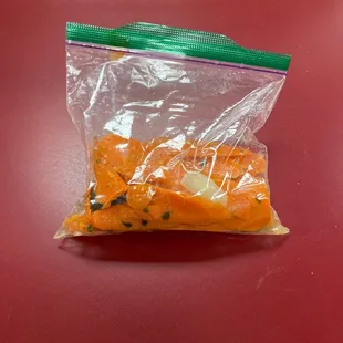 Spicy Carrots in Ziplock. Not bad.