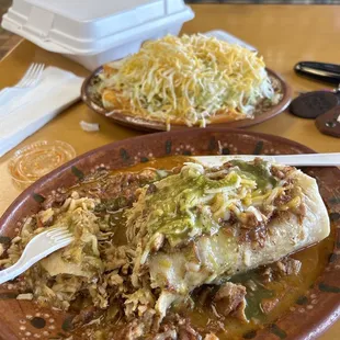 Chicken Burrito and chicken enchiladas.