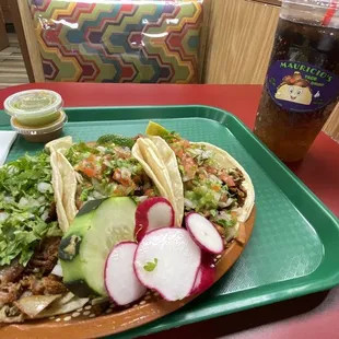 Tripas, carnitas and adobada tacos