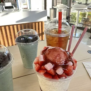 mint choco smoothie: garden series strawberry bingsoo peach iced tea