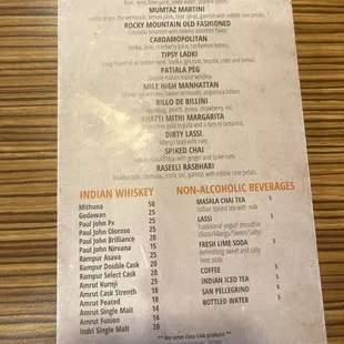 Cocktail menu