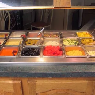 a buffet with many different foods