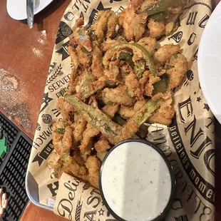Jalitos fried jalapeños with ranch dressing.