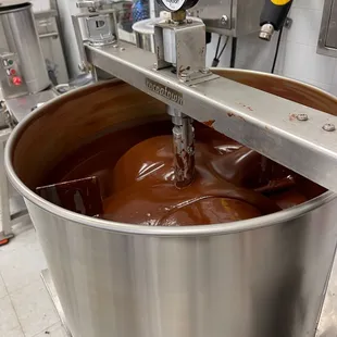 chocolate being poured into a pot