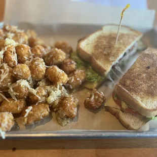 Chicken melt w/ garlic tots