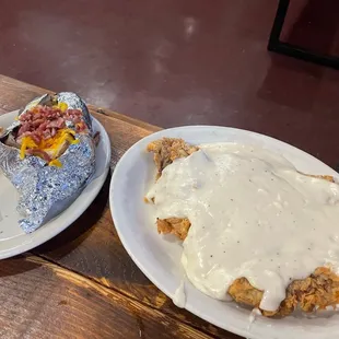 Maverick sized chicken fried steak with baked potato