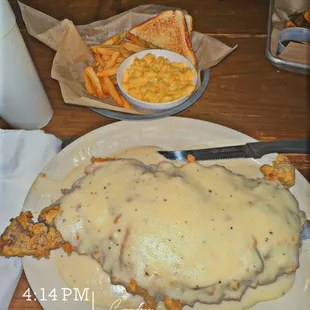 Chicken Fried Steak with side of Mac and Cheese &amp; Fries