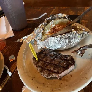 Steak and potato.