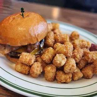 Whiskey Town Burger with Tots
