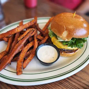 Ultimate Bacon Burger with Sweet Potato Fries