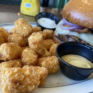Angry cowboy, tater tots, side of mayo and pale ale mustard
