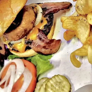 a burger and fries