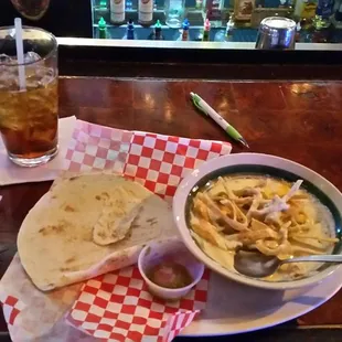 Phil&apos;s Delicious Chicken Enchilada Soup. Stop on in and have a fat bowl.