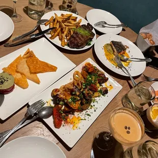 Steak Frites, Tuna Tartare, Calamari &amp; Octopus, Salmon