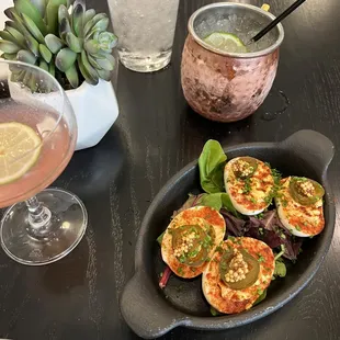 Deviled eggs, Moscow mule and daiquiri
