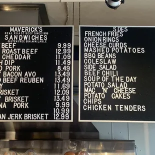 Maverick's menu