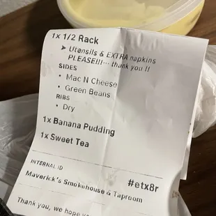 Receipt showing I asked for utensils and extra napkins and got neither of each.