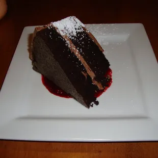 Chocolate cake, not as good as it looks - dense, dry, not very sweet.